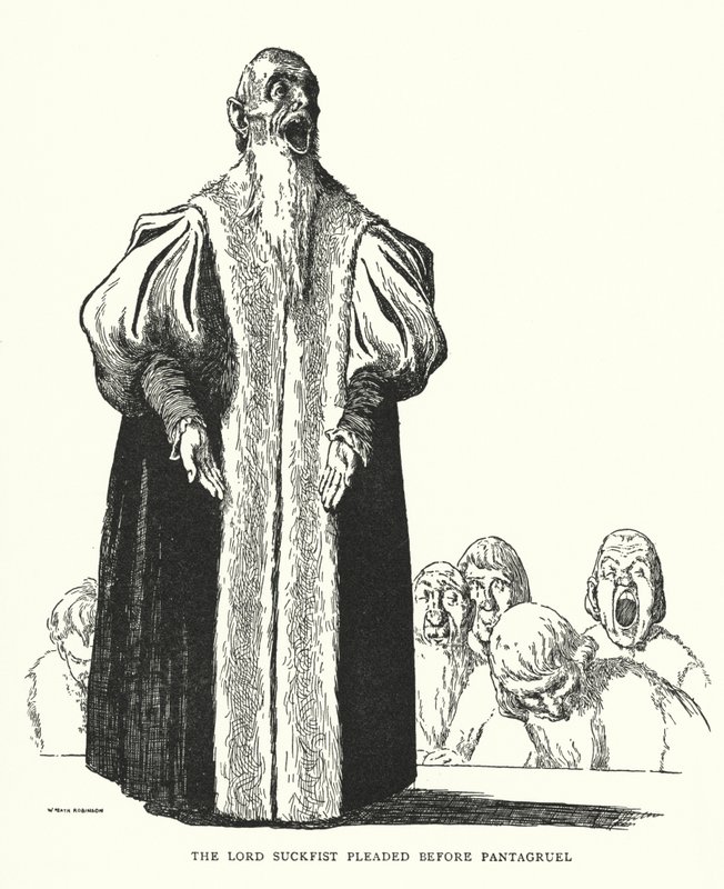 Lord Suckfist błagał przed Pantagruelem (lito) autorstwa William Heath Robinson