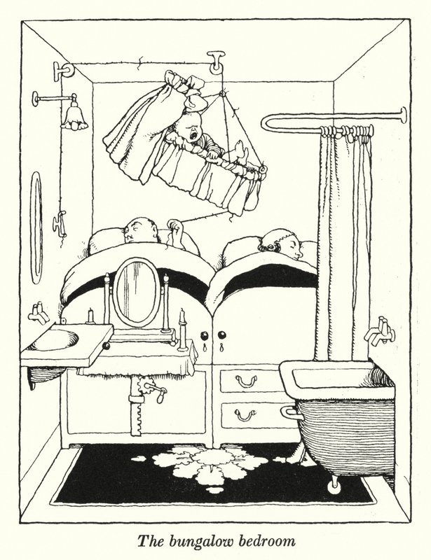Sypialnia w bungalowie (lito) autorstwa William Heath Robinson