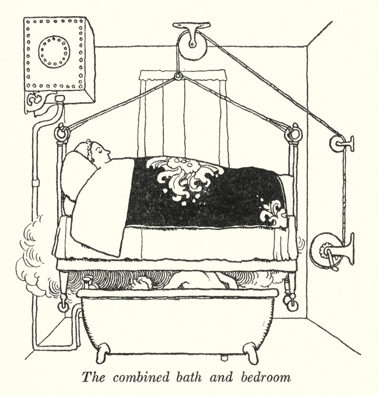 Połączona łazienka i sypialnia (lito) autorstwa William Heath Robinson