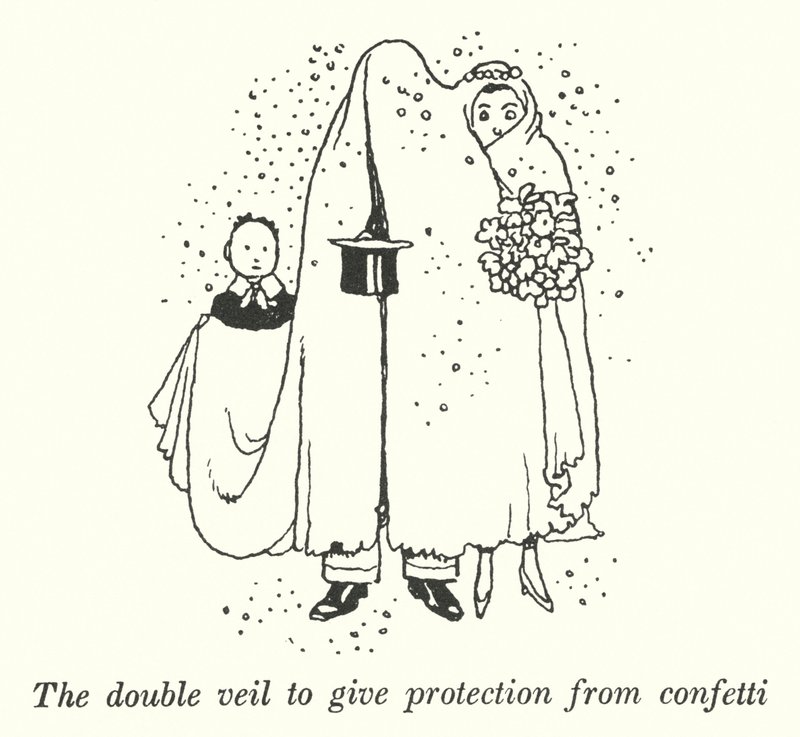Podwójna zasłona chroniąca przed konfetti (litho) autorstwa William Heath Robinson