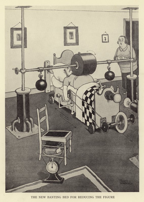 Nowe łóżko do podbijania do redukcji sylwetki autorstwa William Heath Robinson