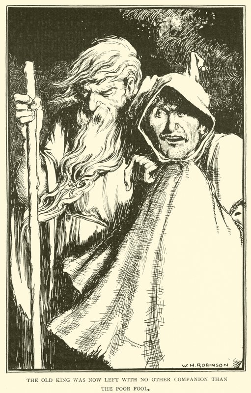 Stary król nie miał teraz innego towarzysza niż biedny głupiec… autorstwa William Heath Robinson