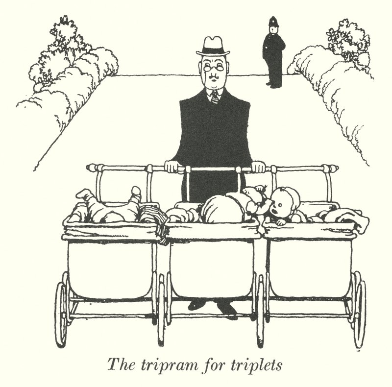 Tripram dla trojaczków (lito) autorstwa William Heath Robinson