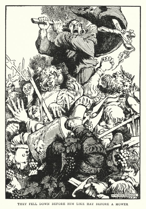 Upadli przed nim jak siano przed kosiarką (lito) autorstwa William Heath Robinson