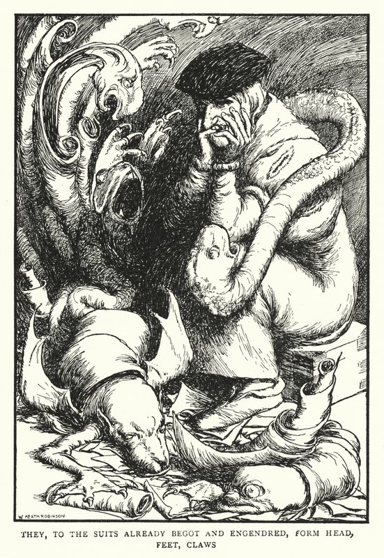 Oni, do garniturów już spłodzonych i zrodzonych, tworzą głowę, stopy, pazury (lito) autorstwa William Heath Robinson