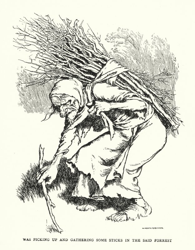 Podnosił i zbierał patyki we wspomnianym lesie (lito) autorstwa William Heath Robinson