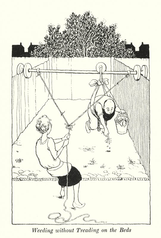 Pielenie bez deptania na łóżkach (lito) autorstwa William Heath Robinson