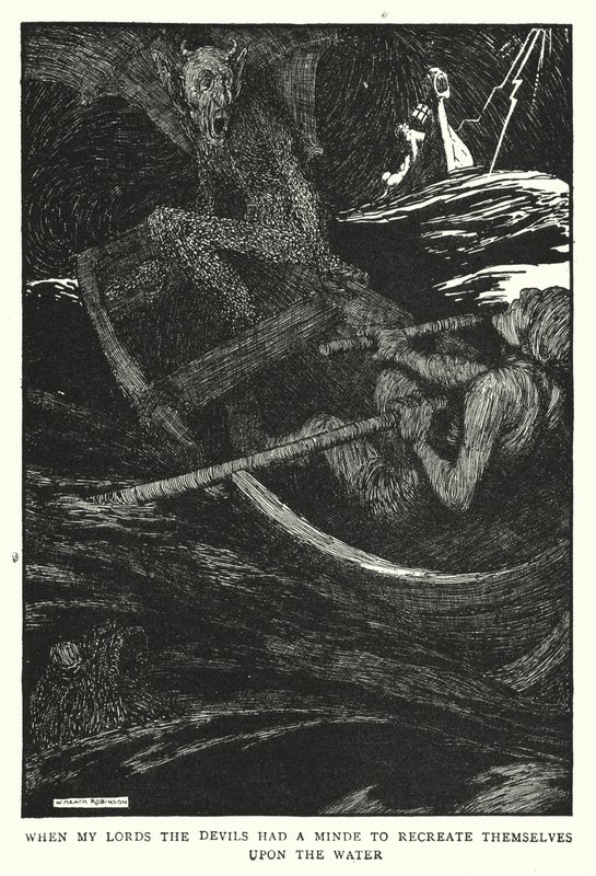 Kiedy moi panowie, diabły miały umysł, by odtworzyć się na wodzie (lito) autorstwa William Heath Robinson