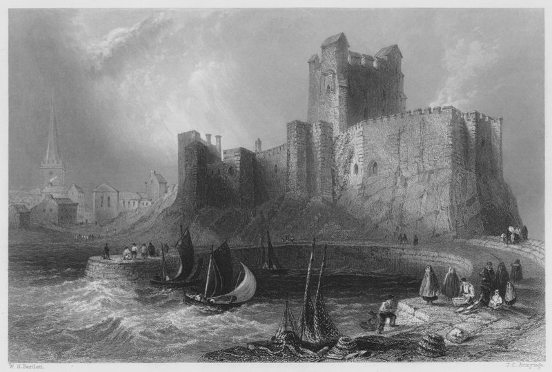 Zamek Carrickfergus (rycina) autorstwa William Henry (after) Bartlett
