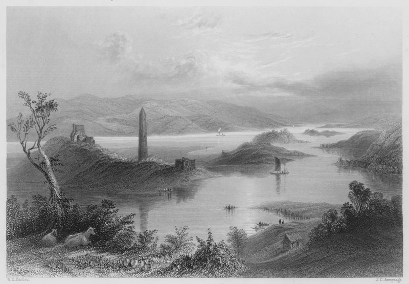Wyspa Devenish, Loch Erne (grawerowanie) autorstwa William Henry (after) Bartlett