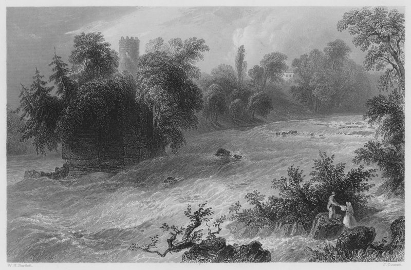 Doonass Rapids, w pobliżu zamku Connell, na Shannon (grawerowanie) autorstwa William Henry (after) Bartlett