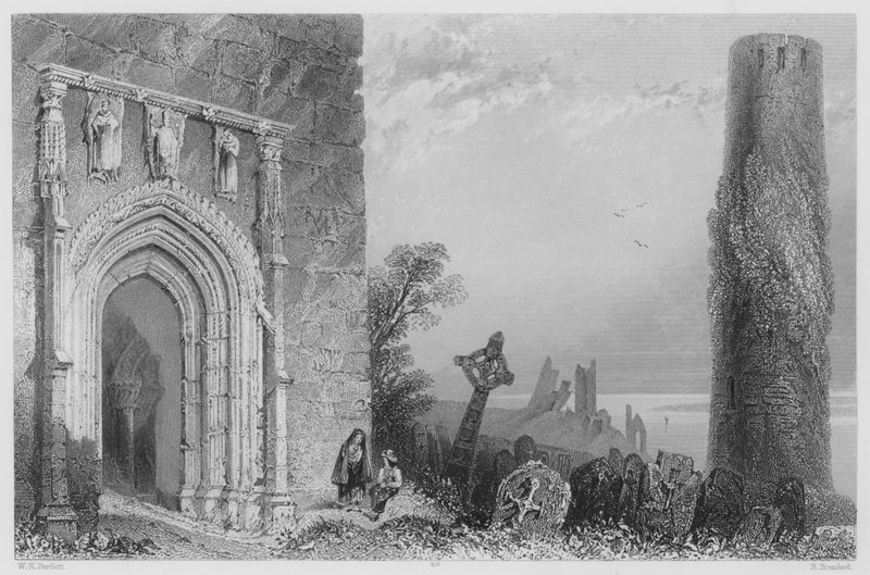 Drzwi wejściowe Temple Mc Durmot, Clonmacnoise (grawerowanie) autorstwa William Henry (after) Bartlett