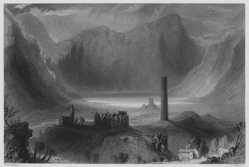 Glendalough (grawerowanie) autorstwa William Henry (after) Bartlett