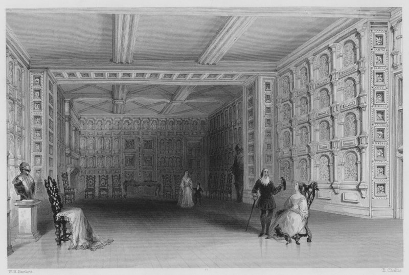 Wnętrze pokoju w zamku Malahide, Dublin (grafika) autorstwa William Henry (after) Bartlett