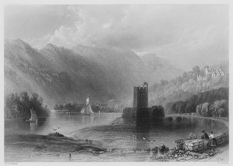 Zamek Wąski Wodny, Newry River (grawerowanie) autorstwa William Henry (after) Bartlett