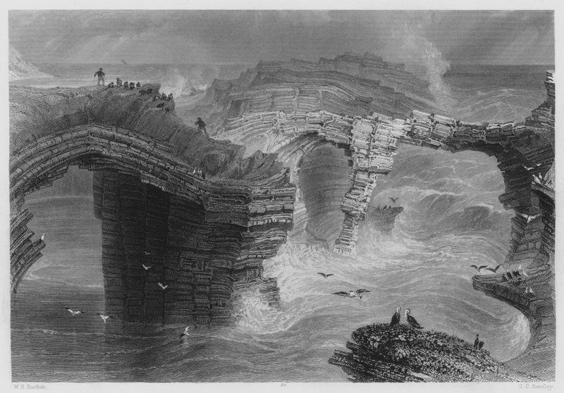 Mosty naturalne, w pobliżu Kilkee (grawerowanie) autorstwa William Henry (after) Bartlett
