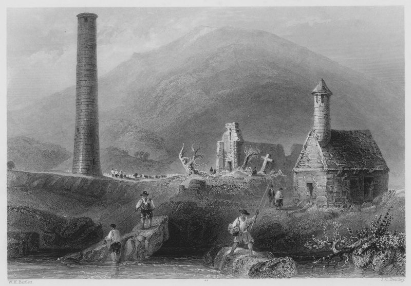 Okrągła wieża itp., Glendalough, hrabstwo Wicklow (grawerowanie) autorstwa William Henry (after) Bartlett