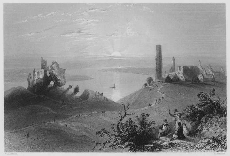 Siedem kościołów Clonmacnoise, nad Shannon (rycina) autorstwa William Henry (after) Bartlett