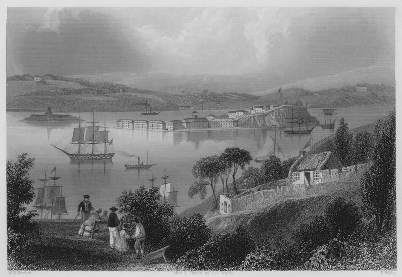 Zatoka Cork, obecnie Queenstown (grawerowanie) autorstwa William Henry (after) Bartlett