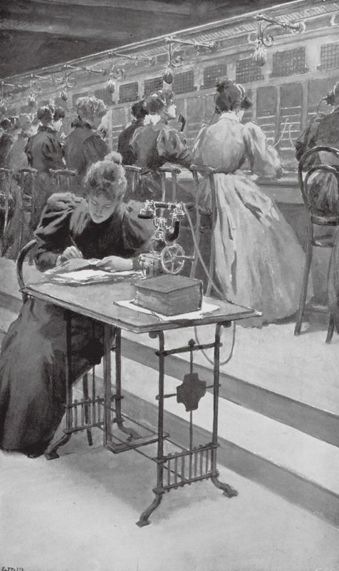 W pracy w pokoju telefonicznym (litografia) autorstwa William Henry (after) Margetson