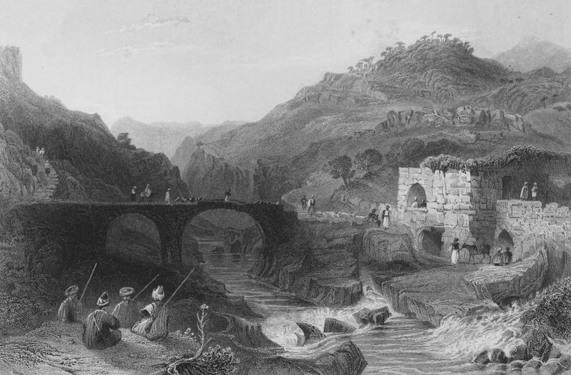 Khan lub Inn, nad Damour w Libanie, między Betadine i Bejrut autorstwa William Henry Bartlett