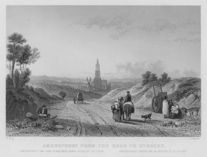 Amersfoort od drogi do Utrechtu (grawerowanie) autorstwa William Henry Bartlett