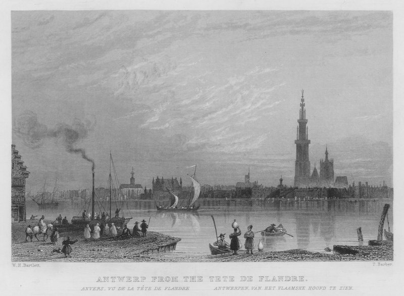 Antwerpia z Tete De Flandre (grawerowanie) autorstwa William Henry Bartlett