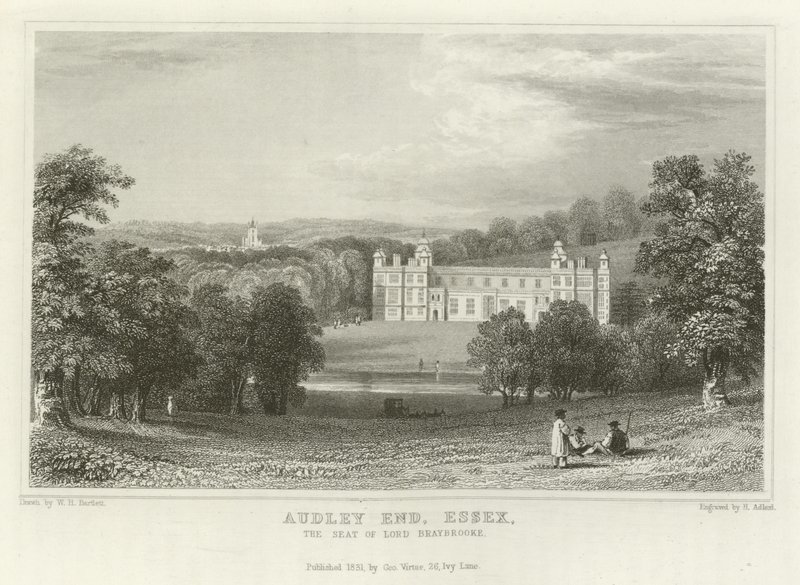 Audley End, Essex, siedziba Lorda Braybrooke autorstwa William Henry Bartlett