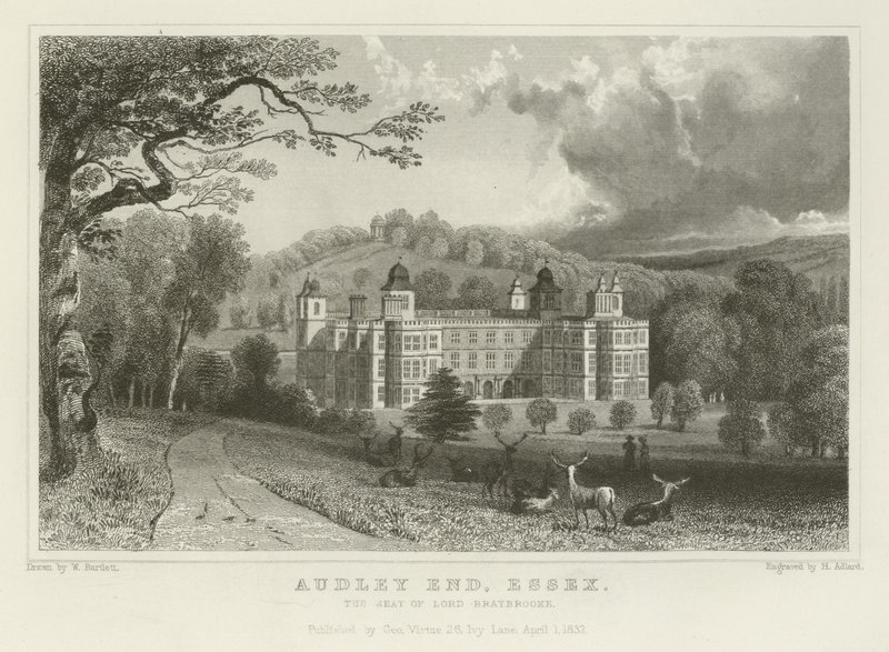 Audley End, Essex, siedziba Lorda Braybrooke autorstwa William Henry Bartlett