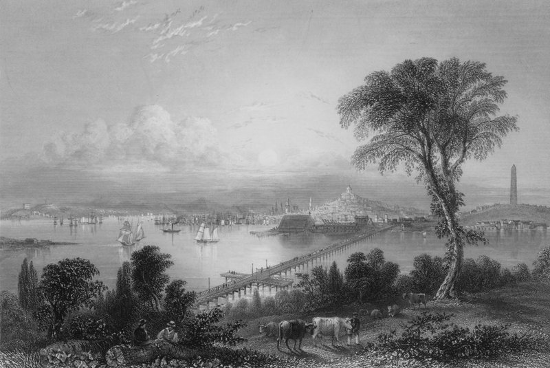Boston i Bunker Hill (od wschodu) (grawerowanie) autorstwa William Henry Bartlett