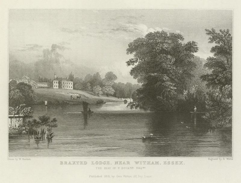 Braxted Lodge, niedaleko Witham, Essex, siedziba P Ducane, Esquire autorstwa William Henry Bartlett