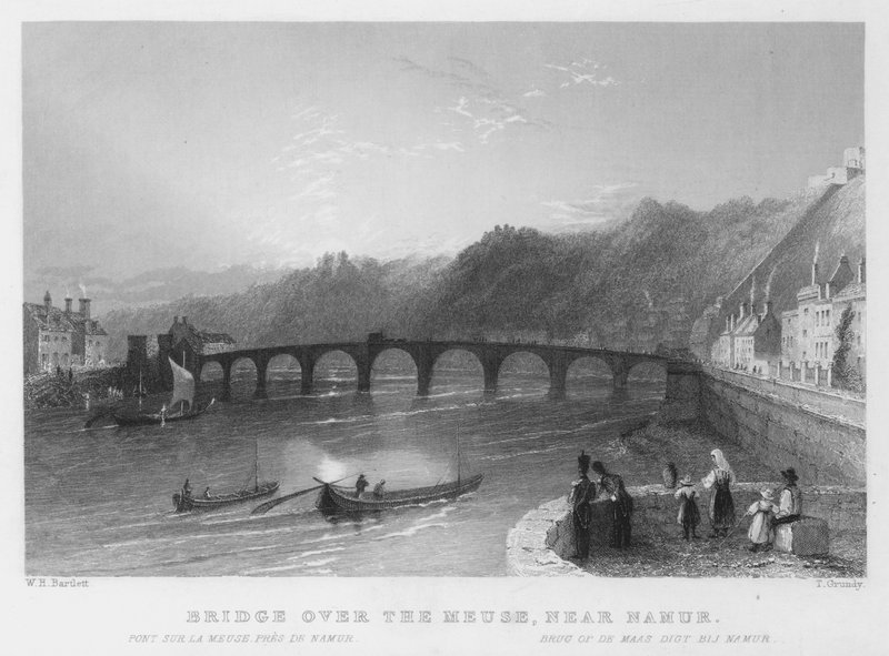 Most nad Mozą koło Namur (rycina) autorstwa William Henry Bartlett
