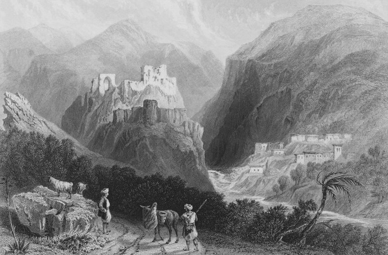Zamek na górze Amana, niedaleko Khan Karamont autorstwa William Henry Bartlett
