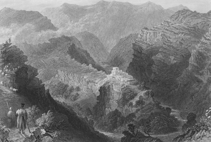 Zamek w pobliżu Djouni, Góra Liban autorstwa William Henry Bartlett