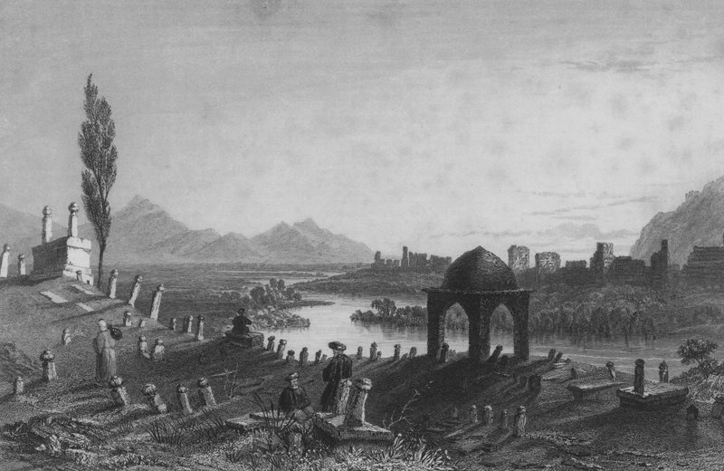 Cmentarz i mury Antiochii, starożytny Anatot, patrzący na wschód w kierunku Aleppo autorstwa William Henry Bartlett