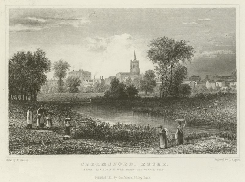 Chelmsford, Essex, ze Springfield Hill, w pobliżu Żwirowni autorstwa William Henry Bartlett