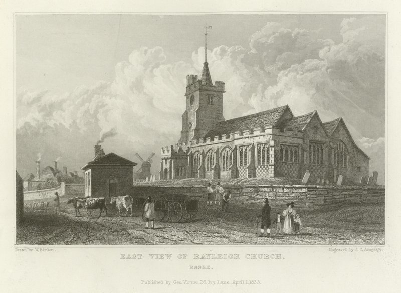 Widok na wschód kościoła Rayleigh, Essex autorstwa William Henry Bartlett