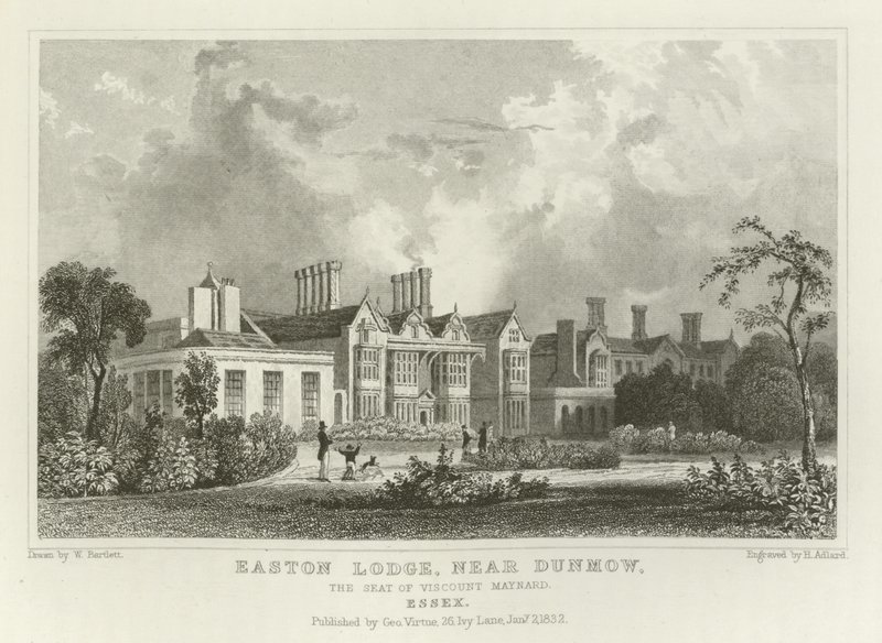 Easton Lodge, niedaleko Great Dunmow, siedziba wicehrabiego Maynarda, Essex autorstwa William Henry Bartlett