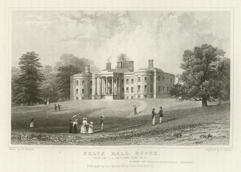 Felix Hall, Essex, siedziba C C Western, Esquire, MP autorstwa William Henry Bartlett