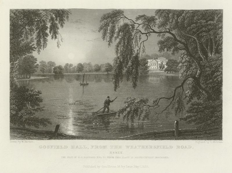 Gosfield Hall, z Weathersfield Road, Essex, siedziba EG Barnarda, Esquire autorstwa William Henry Bartlett