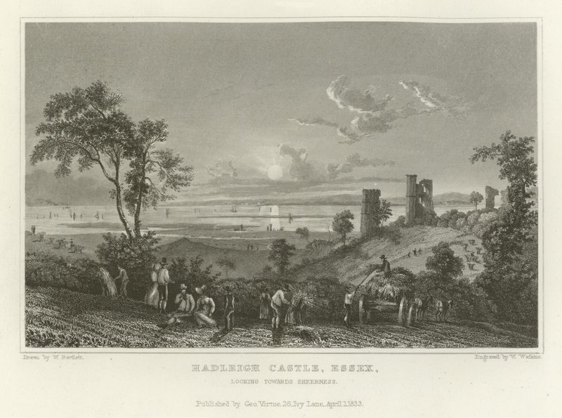 Zamek Hadleigh, Essex, patrząc w kierunku Sheerness autorstwa William Henry Bartlett
