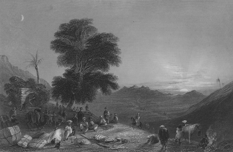 Zatrzymanie karawany na pustyni Girgola, w pobliżu góry Amanus autorstwa William Henry Bartlett