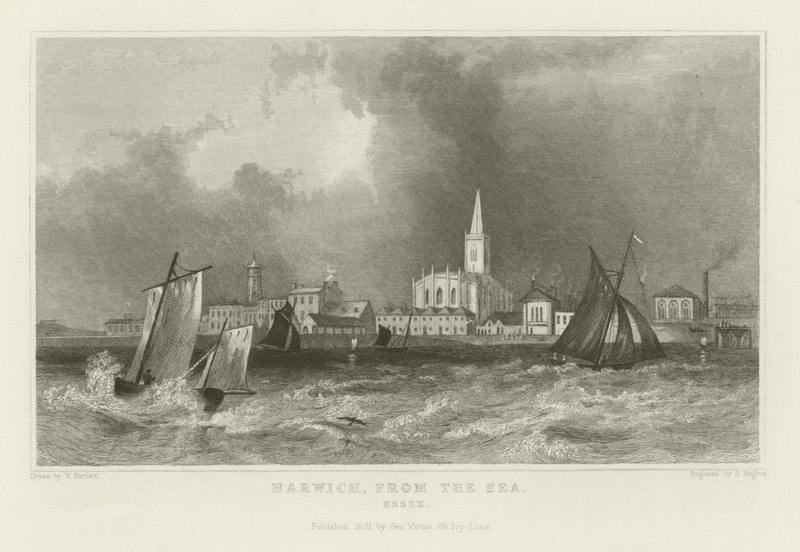 Harwich, od morza, Essex autorstwa William Henry Bartlett