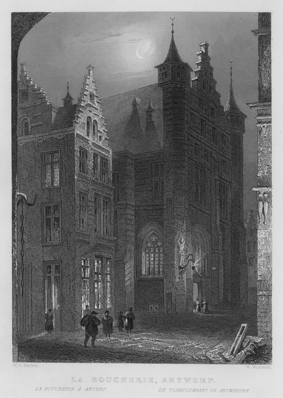 Rzeźnia, Antwerpia (grawerowanie) autorstwa William Henry Bartlett