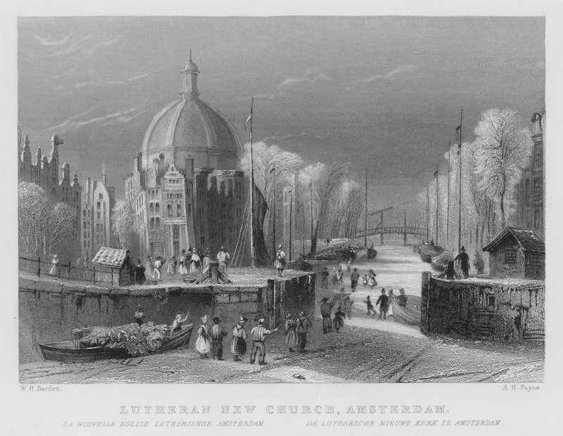 Nowy Kościół Ewangelicko-Augsburski, Amsterdam (rycina) autorstwa William Henry Bartlett