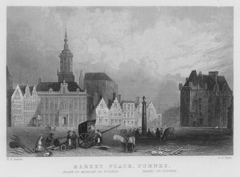 Rynek, Furnes (grawerowanie) autorstwa William Henry Bartlett