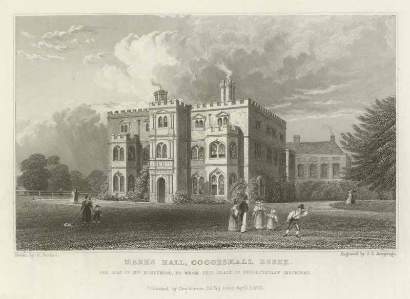 Marks Hall, Coggeshall, Essex, siedziba pani Honeywood autorstwa William Henry Bartlett
