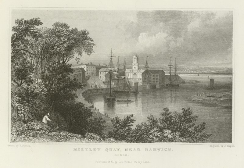 Nabrzeże Mistley, niedaleko Harwich, Essex autorstwa William Henry Bartlett