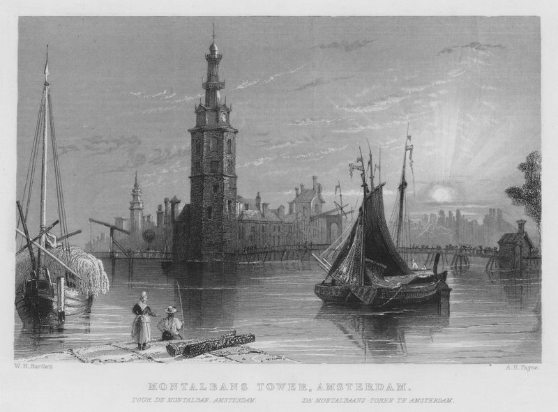 Wieża Montalbans, Amsterdam (rycina) autorstwa William Henry Bartlett