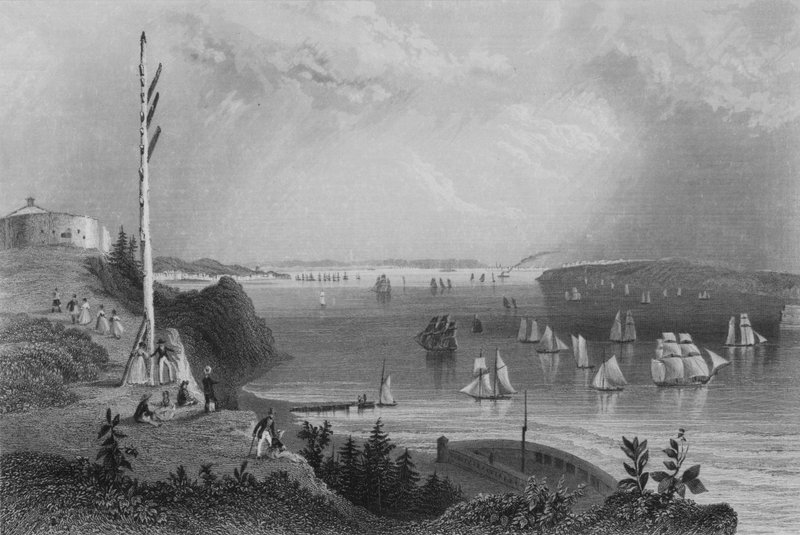 New York Bay, ze stacji Telegraph (grawerowanie) autorstwa William Henry Bartlett